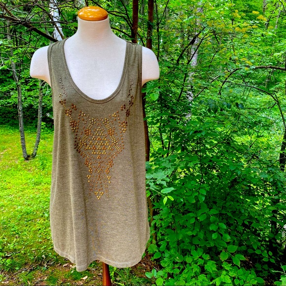 Olive green boho stud embellished tank top - Picture 2 of 7